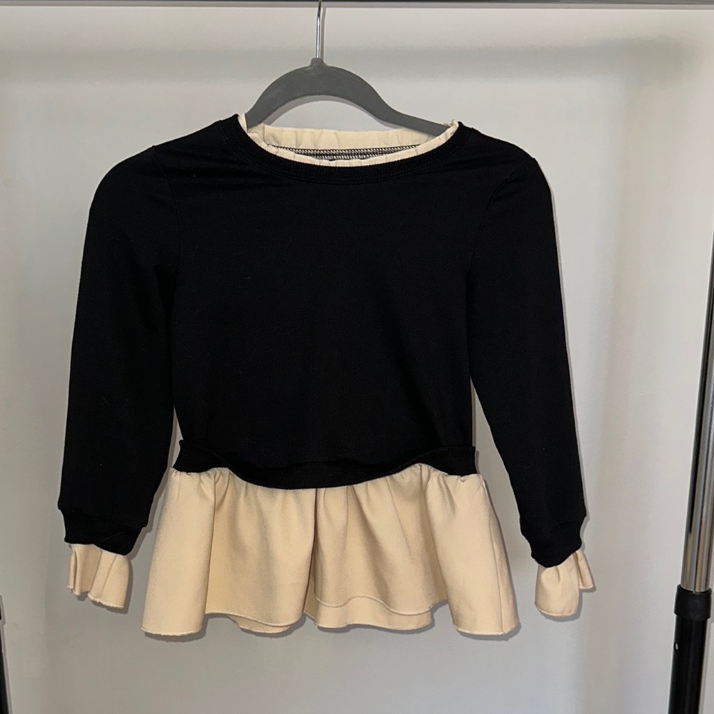 Girls Chic Black and Cream Peplum Top